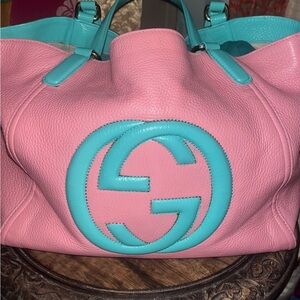 Gucci Soho pebbled leather bag in petal pink and Tiffany blue